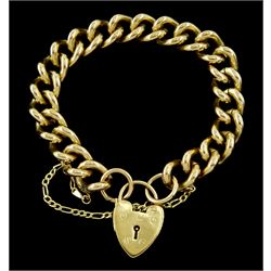 9ct gold curb link chain bracelet, with heart locket clasp, London 1965