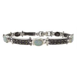 Silver opal and marcasite bracelet, stamped 925