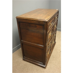  Early 19th century oak chest, two short and three long drawers with geometric moulded front, W97cm, H102cm, D56cm  