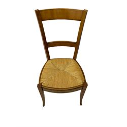 Grange Furniture cherry wood dining table, and eight chairs with rush seats