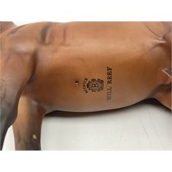 Beswick 'Mill Reef' horse figure, on a wooden plinth together with Beswick Ware horse figure 'Red Rum' on wood plinth, both with printed mark beneath