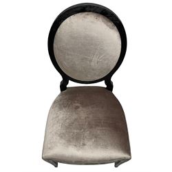 India Jane Interiors - Pair of French design cameo back dining chairs, upholstered in silver velvet fabric ebonised frame, on square tapering supports with splayed feet - ex-display/bankruptcy stock 