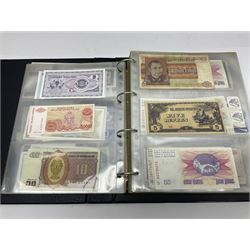 World and Great British banknotes to include Brazil, Canada, France, Germany, Ghana, Indonesia, Iraq, Hong Kong, Hungary, Japan, Vietnam, Zimbabwe, a collection of Chinese ‘Hell Money’, and quantity of ‘De La Rue Systems’ test notes, housed in ring binder and loose