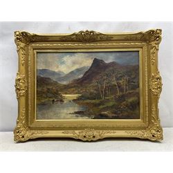 Francis E Jamieson (Scottish 1895-1950): Cattle Watering in the Highlands, oil on canvas signed 39cm x 59cm