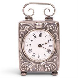 Edwardian miniature silver cased carriage clock timepiece, hallmarked Henry Clifford Davis...