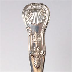 19th century Scottish silver fiddle pattern toddy ladle, Edinburgh 1837 Maker Millidge & Son, another Edinburgh 1835 Maker James McKay, George IV silver sauce ladle with fluted bowl London 1825 Maker Charles Eley and an Edwardian sauce ladle (4)