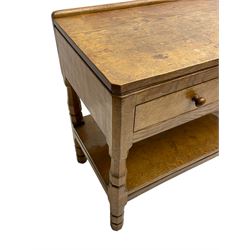 Mouseman - circa. 1950s oak serving table, adzed rectangular top over two drawers, on octagonal supports joined by adzed undertier, the rear right leg carved with mouse signature, by Robert Thompson of Kilburn