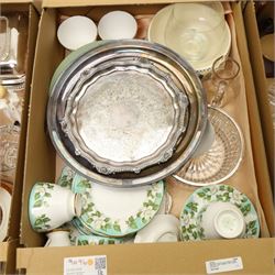 Royal Doulton figure Bedtime HN1978, plated entree dish, other plated items, tea set and other items in three boxes