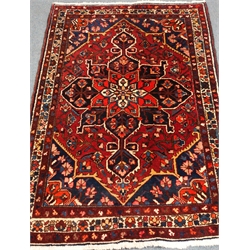  Chahal Mahal Vallyer hand knotted red ground wool rug, repeating border, 189cm x 140cm  
