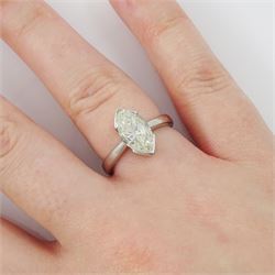 Platinum single stone marquise cut diamond ring, hallmarked, diamond 2.12 carat