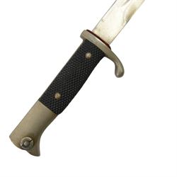 WWII German bayonet marked S/174, in scabbard, with leather frog, the frog marked H. Glemen Elberfeld 1938, together with another German bayonet and frog  