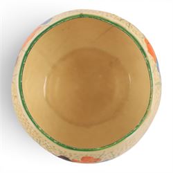 Clarice Cliff Sungleam Crocus pattern plate, together with Crocus pattern preserve jar, both with printed marks beneath, plate D23cm 
