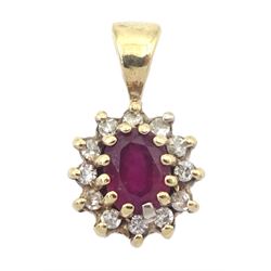 9ct gold ruby and diamond cluster pendant