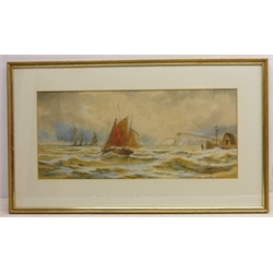  Sailing Boats at Sea, 19/20th century watercolour signed by T Mortimer 22.5cm x 50.5cm  
