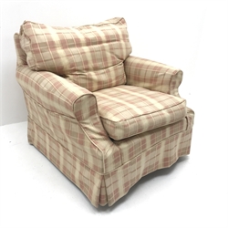 Modern armchair upholstered in a chequered fabric (W90cm)