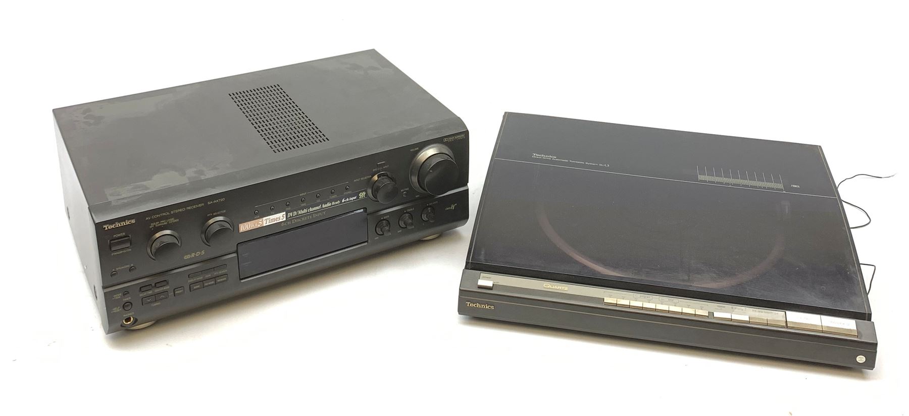 Technics SL-L3 Quartz Direct Drive Automatic Turntable System together with a Technics AV Control Stereo Receiver SA-AX720, both with original boxes