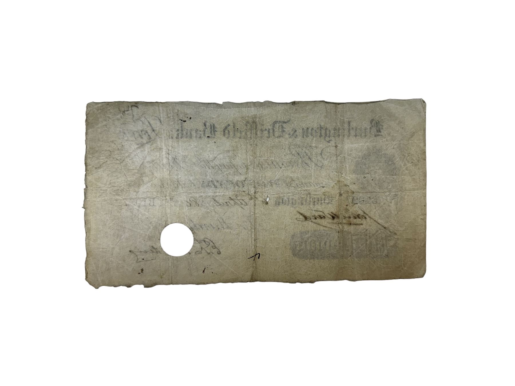 Burlington & Driffield Bank five pound note, 'No. B1097 Burlington 6th April 1880', with hole punch cancel