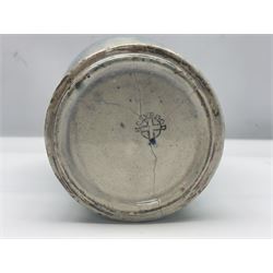 Holyrood Pottery vase of bulbous form decorated in a mottled and streaked green and blue glaze, with printed mark beneath, H24cm