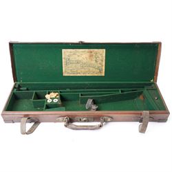 *Leather shotgun case with the label of James Purdey & Sons, London, inscribed 'Colonel Sir Edward Allen Brotherton, Bart MP, Kirkham Abbey, Via York 'and two others with the labels of Linsley Brothers (3)From the Kirkham Hall Attic & Cellar Collection, sold without reserve