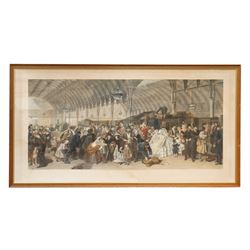 After William Powell Frith RA (British 1819-1909): 'The Railway Station', 19th century engraving with hand-colouring pub.1866, 52cm x 110cm