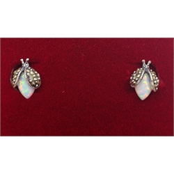  Pair of silver opal and marcastie insect ear-rings  