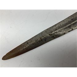 Indian thrusting dagger Katar the 25cm blade with swollen point and central rib, in leather covered wooden sheath L45cm overall