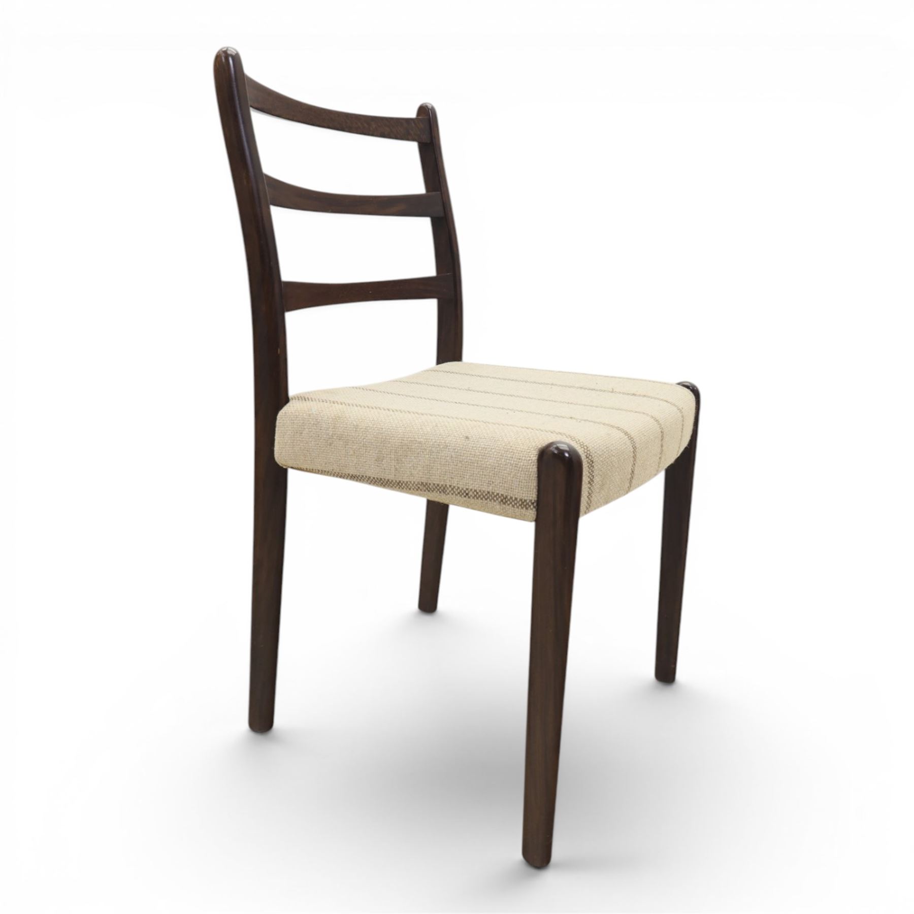Danish Oversea Furniture - Set of six mid-20th century ladder back dining chairs, upholstered striped seat