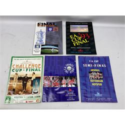 Twelve F.A. Cup Final programmes at Wembley - 1961, 1963, 1964, 1966, 1968, 1969, 1975, 1978, 1979, 1980, 1993 & 1998; F.A. Cup Semi-Final programme 1991 Arsenal v Tottenham Hotspur; three League Cup Final programmes 1967/69/88; and two F.A. Charity/Community Shield programmes 1993/2015 (18)