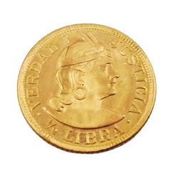 Peru 1966 gold half libra coin