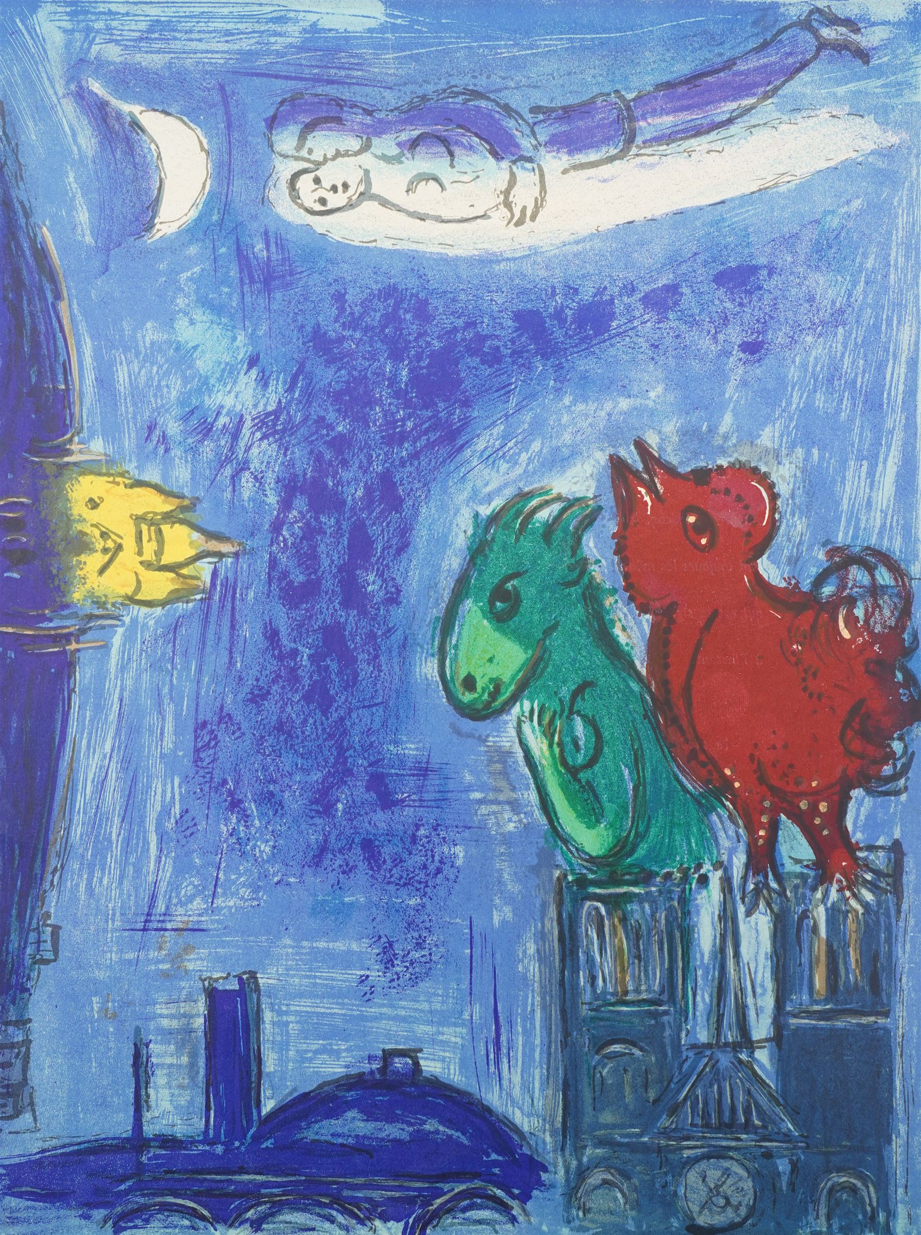 Marc Chagall (Russian/French 1887-1985): 'Les Monstres de Notre-Dame', offset colour lithograph pub. Derriere le Miroir 38cm x 28cm (unframed)