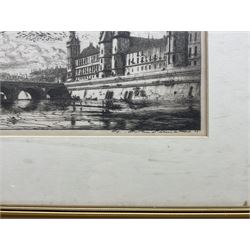 Charles Meryon (French 1821-1868): Le Pont-au-Change (The Exchange Bridge) - Paris, drypoint etching inscribed in the plate 14cm x 32cm