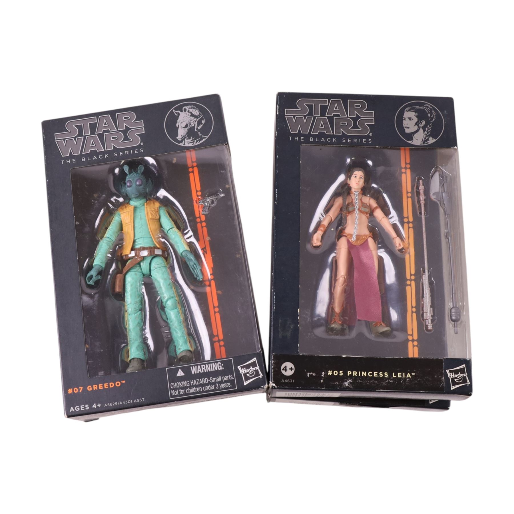 Complete set of thirteen Star Wars The Black Series Orange Wave action figures, comprising Luke Skywalker, Darth Maul, Sandtrooper, R2-D2, Princess Leia, Boba Fett, Greedo, Han Solo, Stormtrooper, Obi Wan Kenobi, Luke Skywalker, Anakin Skywalker, Clone Trooper, all boxed