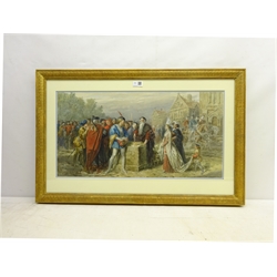  George Clark Stanton (British 1832-1894): 'The Blind Beggar' Medieval Tableau, watercolour signed, original title label verso with artist's address '1 Ramsey Lane',  34cm x 65cm  