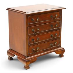 Georgian design mahogany dwarf chest, fitted with four long cock-beaded drawers, on ogee bracket feet