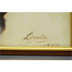 American School (Mid-20th century): Portrait of Girl, oil on canvas inscribed 'Linda' and dated 1973, 40cm x 30cm