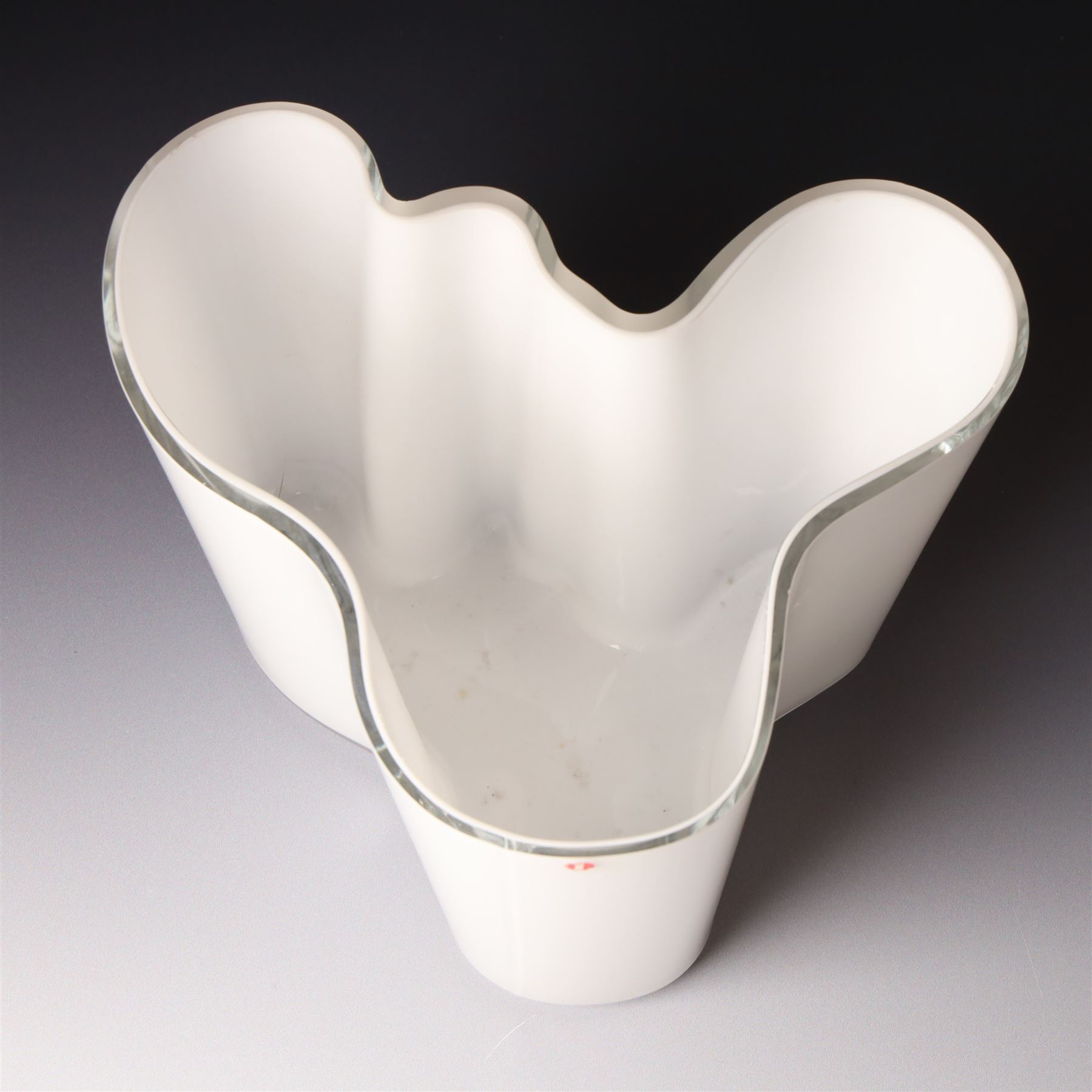 Alvar Aalto (Finnish 1898-1976) for Iittala: Set of three white glass vases, marked Alvar Aalto to base, largest H16cm (3)