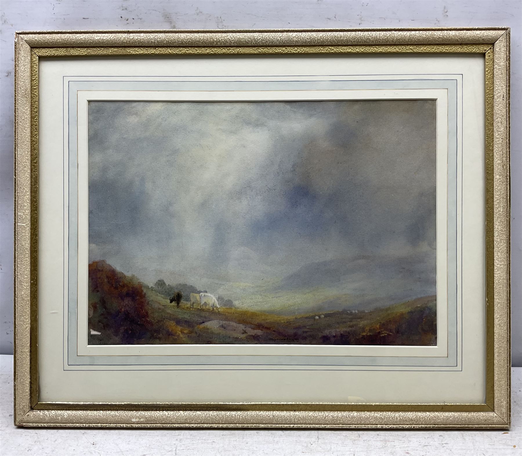 John Spence Ingall (Staithes Group 1850-1936): 'Landscape with Clouded Sky and Cattle', watercolour signed, titled verso 27cm x 39cm