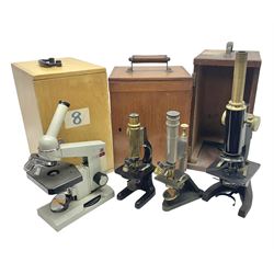 Four microscopes, comprising Nomo Biolam, RCS Zoo Lab 240, R Beck no 13756 and one other