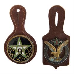 Eight French military badges on fobs from 1939 onwards, including Commandos, Infantry, Tirailleurs, Chasseurs etc