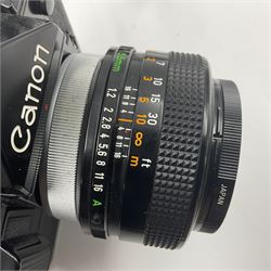 Canon A1 camera body, serial no 884847 with 'Canon FD 55mm 1;1.2 s.s.c' lens serial no 115005