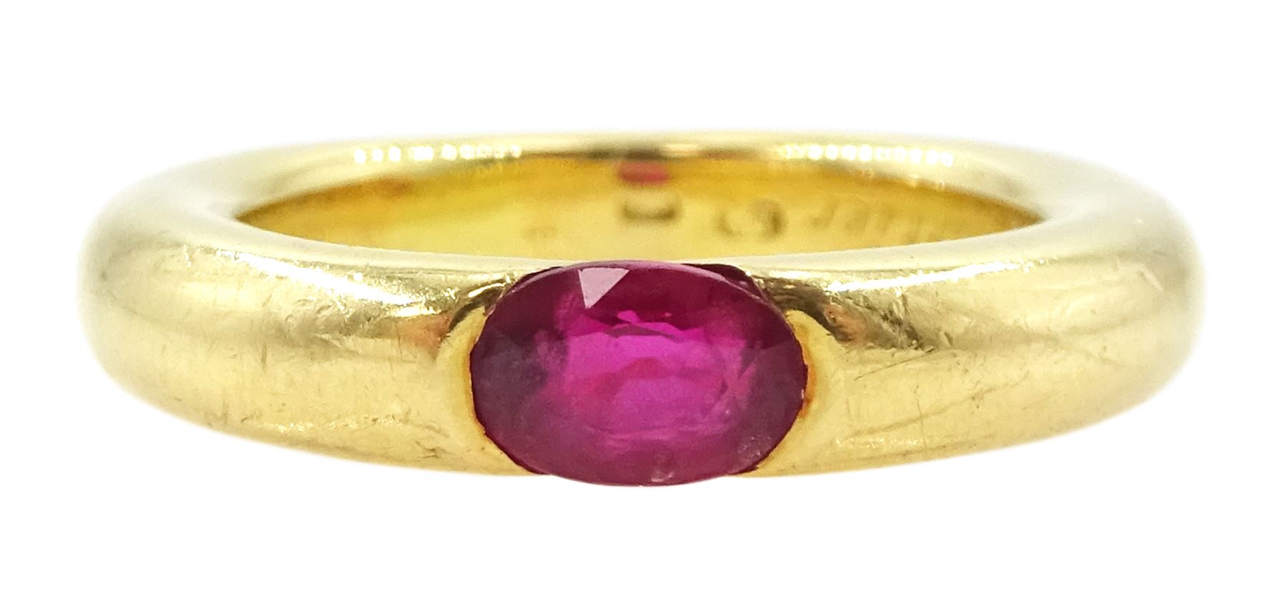  Cartier Ellipse 18ct gold single stone ruby ring, hallmarked, boxed