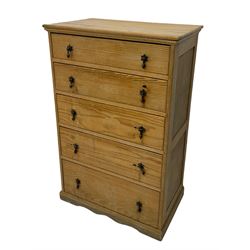 Waxed pine chest fitted with five graduating drawers