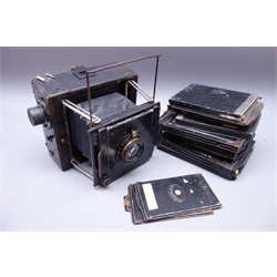  Graflex folding camera with Ross 136mm xpress F.4.5 lens No. 133398 with various sized dark slides   