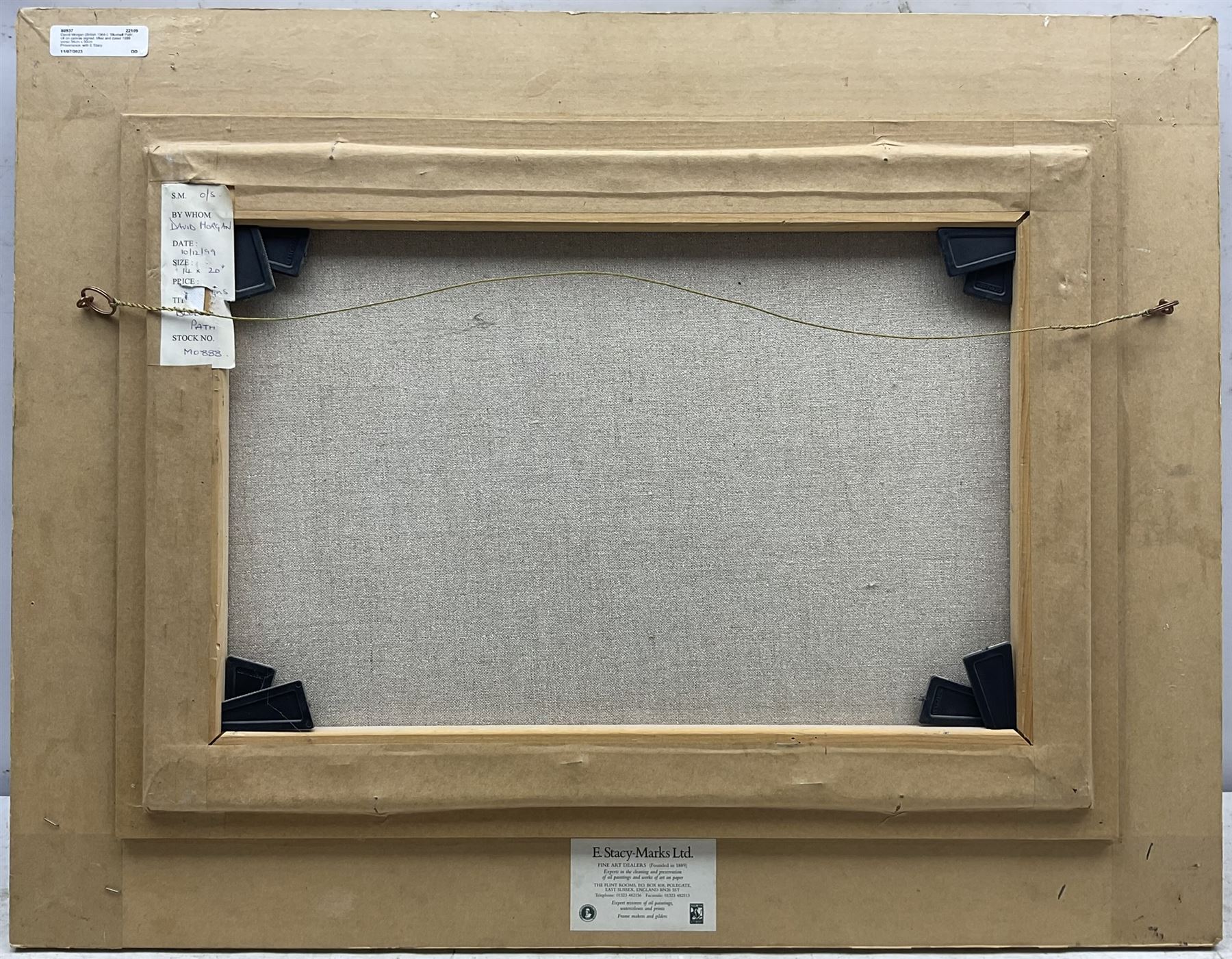 David Morgan (British 1964-): 'Bluebell Path', oil on canvas signed, titled and dated 1999 verso 34cm x 50cm
Provenance: with E Stacy-Marks, Polegate, East Sussex, Stock No.MO888, label verso