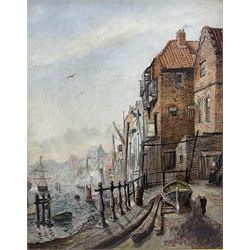 M Storey (British 20th century): Quay Side Scene, oil on board signed 50cm x 40cm