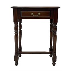 Small mahogany side table with single dr