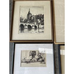 Collection of etchings, artists including Alfred Blundell, Hedley Fitton, William Walcot, Norman James, Oliver Hall, Francis Sydney Unwin, Mortimer Menpes, William P Robins, Piers Browne, etc, together with a Bernard Dunstan lithograph (15)