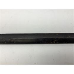 Reproduction Scottish basket hilted broadsword with 85cm double edged steel blade and red lined basket hilt with wire bound grip, in white metal mounted leather scabbard 107cm overall