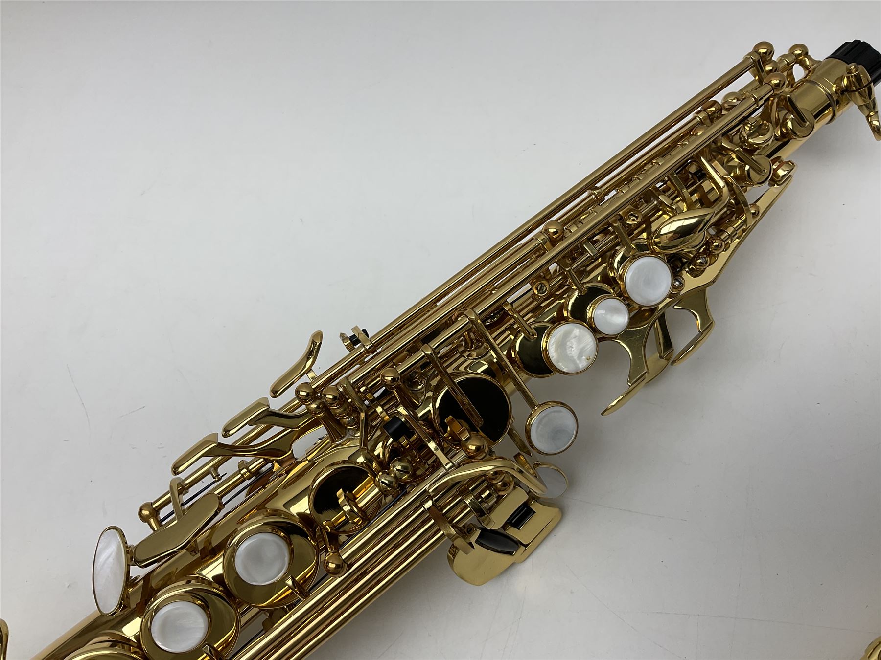 Trevor James The Horn Classic II brass straight soprano saxophone, serial no.T1255; in lightweight carrying case with accessories