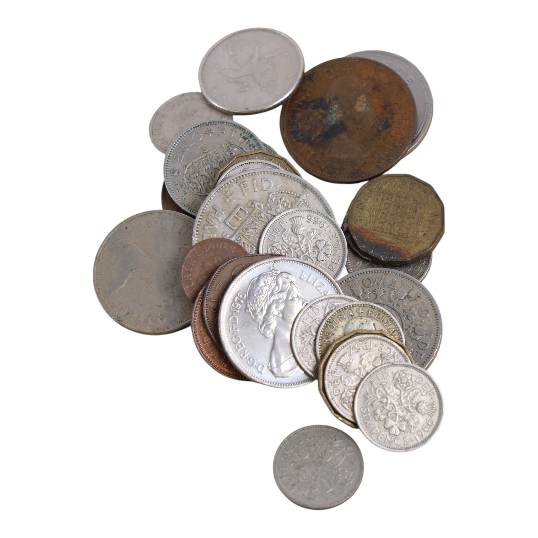 Collection of medals and coins, including Territorial Efficiency Medal, 1889 Amercian Morgan Silver Dollar, 1940 silver shilling, George IV coronation medal, Victorian and Edwardian pennies, commemorative coins etc and a quantity of silver plated cutlery
